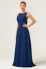 Load image into Gallery viewer, Navy Mermaid Backless Chiffon Long Bridesmaid Dress