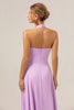 Load image into Gallery viewer, A Line Halter Chiffon Backless Long Purple Bridesmaid Dress