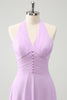 Load image into Gallery viewer, Purple A Line Halter Chiffon Long Backless Bridesmaid Dress