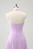 Load image into Gallery viewer, Purple A Line Halter Chiffon Long Backless Bridesmaid Dress