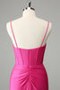 Load image into Gallery viewer, Fuchsia Bodycon Spaghetti Straps Satin Graduation Dress