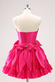 Fuchsia A Line Strapless Corset Short Graduation Dress With Bows