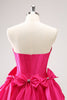 Load image into Gallery viewer, Fuchsia A Line Strapless Corset Short Graduation Dress With Bows