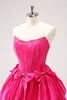 Load image into Gallery viewer, Fuchsia A Line Strapless Corset Short Graduation Dress With Bows