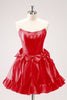 Load image into Gallery viewer, Fuchsia A Line Strapless Corset Short Graduation Dress With Bows