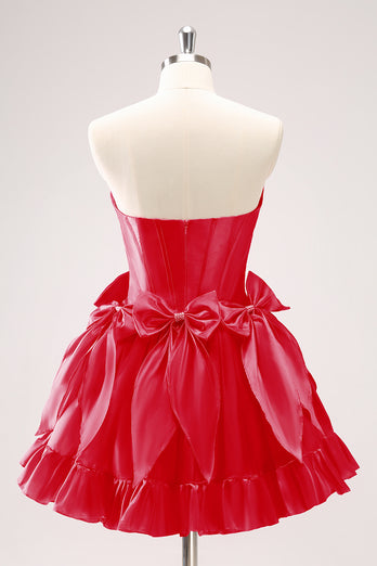 Fuchsia A Line Strapless Corset Short Graduation Dress With Bows