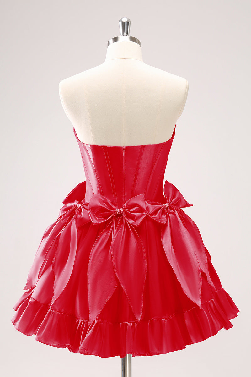 Load image into Gallery viewer, Fuchsia A Line Strapless Corset Short Graduation Dress With Bows