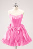 Load image into Gallery viewer, Fuchsia A Line Strapless Corset Short Graduation Dress With Bows