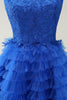 Load image into Gallery viewer, Blue A Line Spaghetti Straps Tulle Cute Graduation Dress with Ruffles