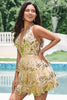 Load image into Gallery viewer, Sparkly Gold A Line Halter Tiered Backless Short Graduation Dress with Sequins