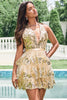 Load image into Gallery viewer, Sparkly Gold A Line Halter Tiered Backless Short Graduation Dress with Sequins