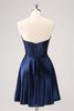 Load image into Gallery viewer, Sparkly Navy Beaded Corset Hollow Out Short Graduation Dress With Bow