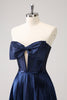 Load image into Gallery viewer, Sparkly Navy Beaded Corset Hollow Out Short Graduation Dress With Bow