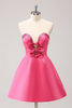 Load image into Gallery viewer, Sparkly Fuchsia A-Line Beaded Strapless Graduation Dress with Bows