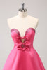 Load image into Gallery viewer, Sparkly Fuchsia A-Line Beaded Strapless Graduation Dress with Bows