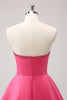 Load image into Gallery viewer, Sparkly Fuchsia A-Line Beaded Strapless Graduation Dress with Bows