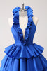 Load image into Gallery viewer, Royal Blue A-Line Halter Tiered Short Graduation Dress with Ruffles