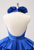 Load image into Gallery viewer, Royal Blue A-Line Halter Tiered Short Graduation Dress with Ruffles