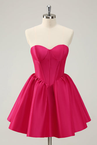 Fuchsia A Line Sweetheart Corset Satin Cute Graduation Dress