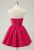 Load image into Gallery viewer, Fuchsia A Line Sweetheart Corset Satin Cute Graduation Dress