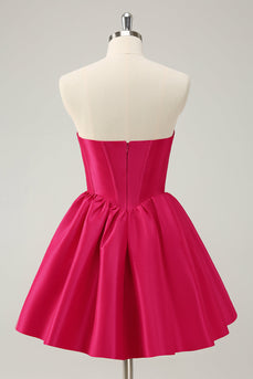 Fuchsia A Line Sweetheart Corset Satin Cute Graduation Dress