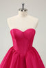 Load image into Gallery viewer, Fuchsia A Line Sweetheart Corset Satin Cute Graduation Dress