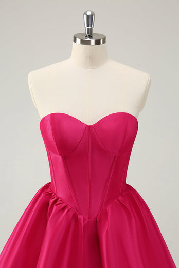 Fuchsia A Line Sweetheart Corset Satin Cute Graduation Dress