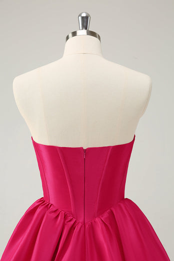 Fuchsia A Line Sweetheart Corset Satin Cute Graduation Dress