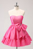 Load image into Gallery viewer, Fuchsia A-Line Strapless Ruffle Short Graduation Dress with Bow