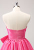 Load image into Gallery viewer, Fuchsia A-Line Strapless Ruffle Short Graduation Dress with Bow