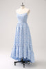 Load image into Gallery viewer, Blue Floral Strapless A-Line High Low Bridesmaid Dress