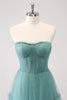 Load image into Gallery viewer, Eucalyptus Strapless Corset Tulle A-Line Bridesmaid Dress