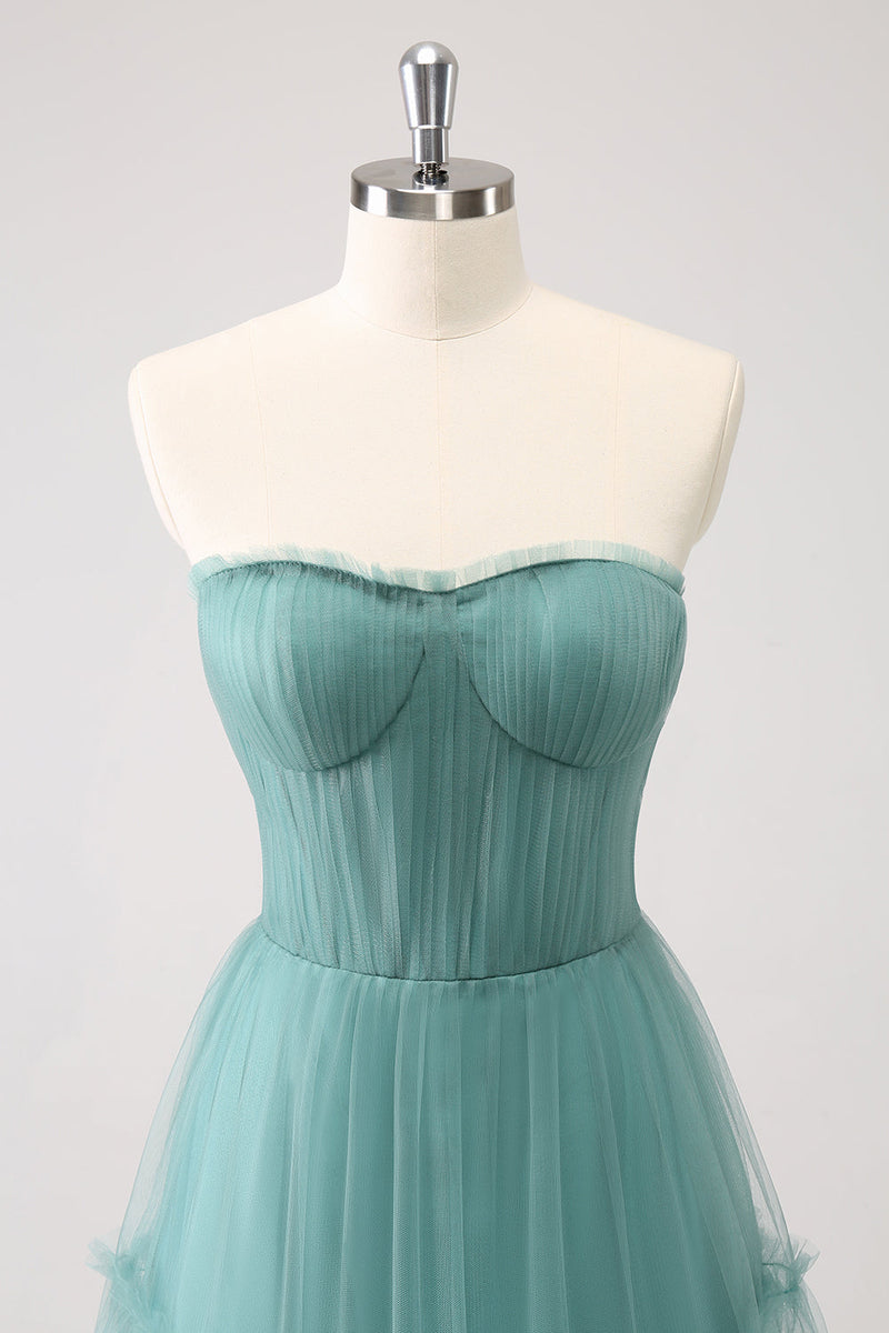 Load image into Gallery viewer, Eucalyptus Strapless Corset Tulle A-Line Bridesmaid Dress