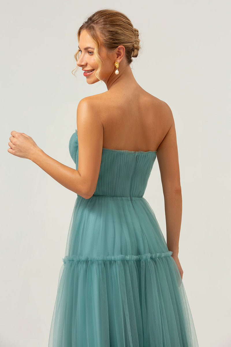 Load image into Gallery viewer, A-Line Strapless Corset Tulle Eucalyptus Bridesmaid Dress