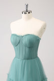 Eucalyptus Strapless Corset Tulle A-Line Bridesmaid Dress