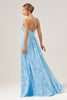 Load image into Gallery viewer, Sparkly Light Blue V-Neck Pleated Bridesmaid Dress with Embroidery