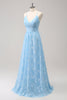 Load image into Gallery viewer, Sparkly Light Blue V-Neck Pleated Bridesmaid Dress with Embroidery