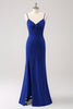 Load image into Gallery viewer, Dark Blue Sparkly Twist Front Mermaid Bridesmaid Dress with Slit