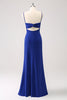 Load image into Gallery viewer, Dark Blue Sparkly Twist Front Mermaid Bridesmaid Dress with Slit