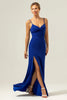 Load image into Gallery viewer, Glitter Dark Blue Mermaid Twist Front Bridesmaid Dress with Slit