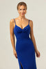 Load image into Gallery viewer, Glitter Dark Blue Mermaid Twist Front Bridesmaid Dress with Slit