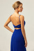 Load image into Gallery viewer, Glitter Dark Blue Mermaid Twist Front Bridesmaid Dress with Slit