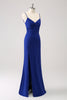 Load image into Gallery viewer, Dark Blue Sparkly Twist Front Mermaid Bridesmaid Dress with Slit