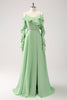 Load image into Gallery viewer, Light Green A-Line Chiffon Long Bridesmaid Dress with Ruffles