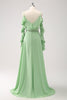 Load image into Gallery viewer, Light Green A-Line Chiffon Long Bridesmaid Dress with Ruffles