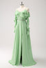 Load image into Gallery viewer, Light Green A-Line Chiffon Long Bridesmaid Dress with Ruffles