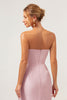 Load image into Gallery viewer, Pink Sheath Strapless Asymmetrical Ruffled Bridesmaid Dress