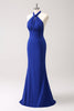 Load image into Gallery viewer, Glitter Blue Halter Bodycon Mermaid Bridesmaid Dress