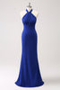 Load image into Gallery viewer, Glitter Blue Mermaid Halter Backless Long Bridesmaid Dress