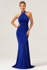 Load image into Gallery viewer, Glitter Blue Mermaid Halter Backless Long Bridesmaid Dress